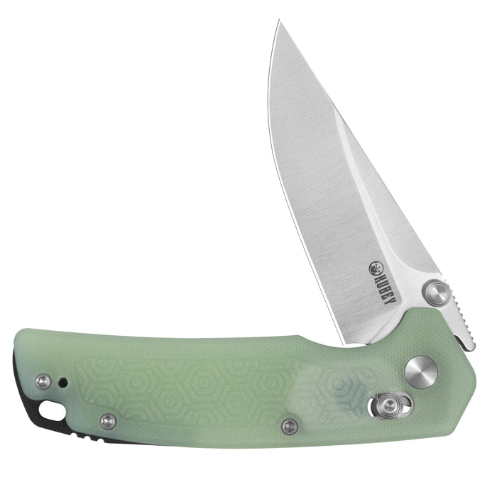 Kubey KU464B Geri (14C28N, Clip Point, Satin, Jade G10, Crossbar Lock) Folding Pocket Knife