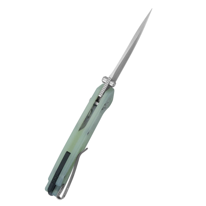 Kubey KU464B Geri (14C28N, Clip Point, Satin, Jade G10, Crossbar Lock) Folding Pocket Knife