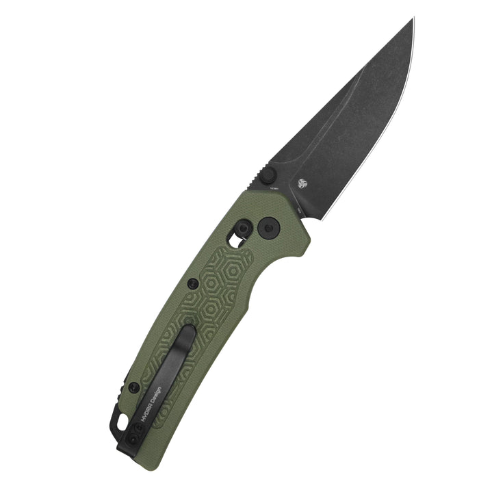 Kubey KU464C Geri (14C28N, Clip Point, Blackwash, OD Green G10, Crossbar Lock) Folding Pocket Knife