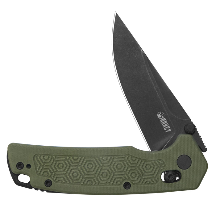 Kubey KU464C Geri (14C28N, Clip Point, Blackwash, OD Green G10, Crossbar Lock) Folding Pocket Knife