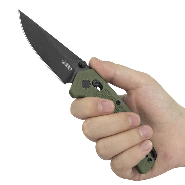 Kubey KU464C Geri (14C28N, Clip Point, Blackwash, OD Green G10, Crossbar Lock) Folding Pocket Knife
