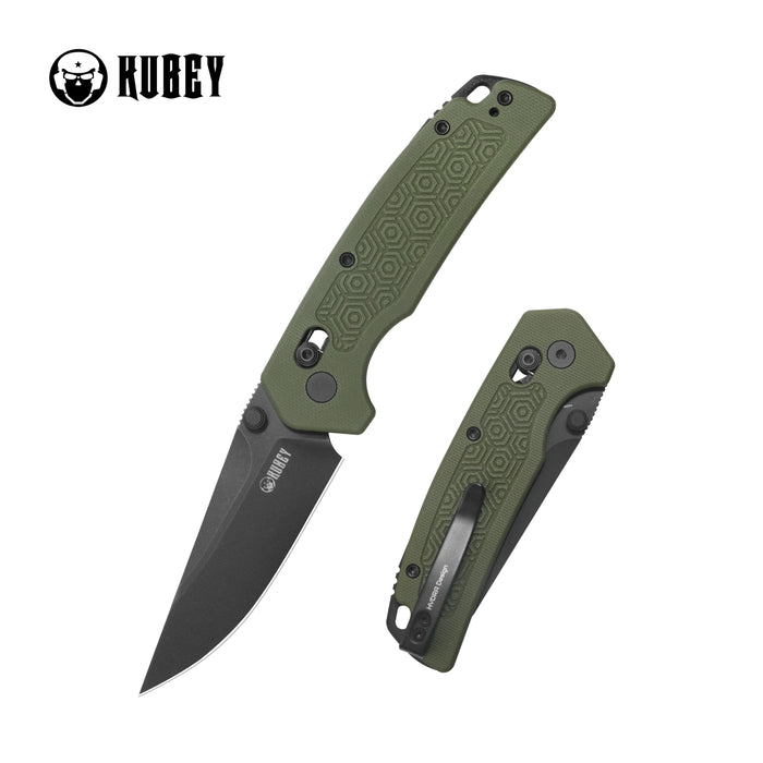 Kubey KU464C Geri (14C28N, Clip Point, Blackwash, OD Green G10, Crossbar Lock) Folding Pocket Knife