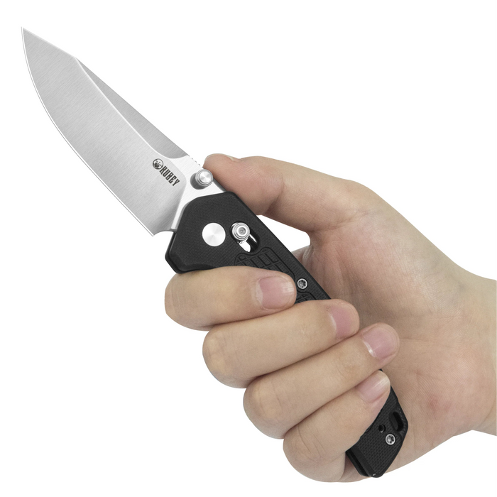 Kubey KU465A Freki (14C28N, Drop Point, Satin, Black G10, Crossbar Lock) Folding Pocket Knife