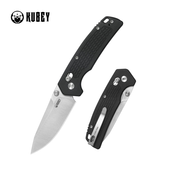 Kubey KU465A Freki (14C28N, Drop Point, Satin, Black G10, Crossbar Lock) Folding Pocket Knife