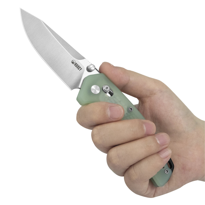 Kubey KU465B Freki (14C28N, Drop Point, Satin, Jade G10, Crossbar Lock) Folding Pocket Knife