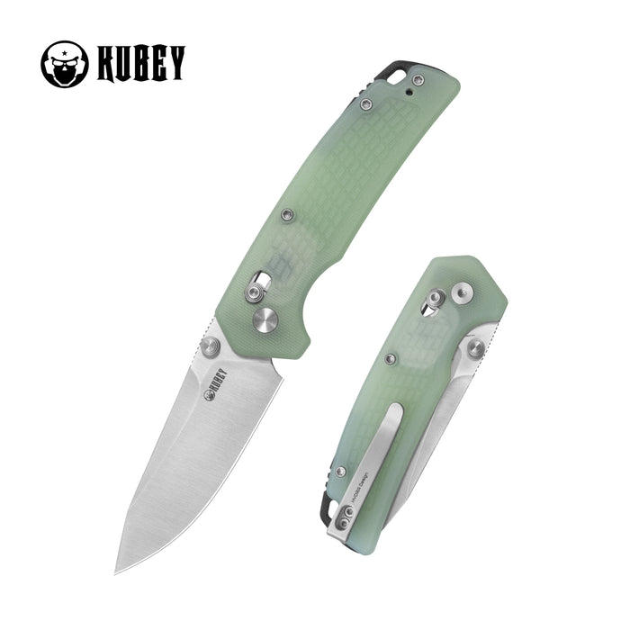 Kubey KU465B Freki (14C28N, Drop Point, Satin, Jade G10, Crossbar Lock) Folding Pocket Knife