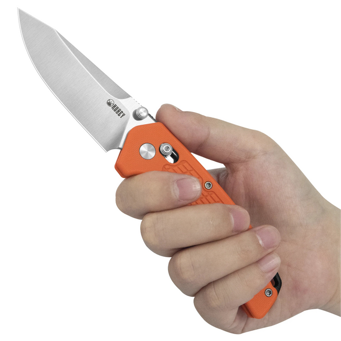 Kubey KU465C Freki (14C28N, Drop Point, Satin, Orange G10, Crossbar Lock) Folding Pocket Knife