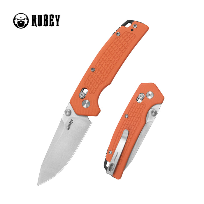 Kubey KU465C Freki (14C28N, Drop Point, Satin, Orange G10, Crossbar Lock) Folding Pocket Knife