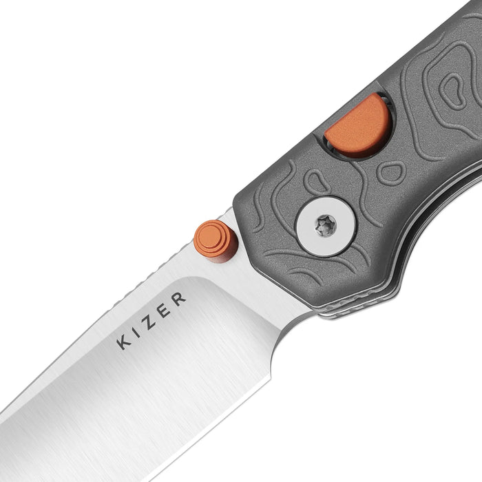 Kizer Ki3458.2BDA1 Begleiter 2.9 (S35VN, Drop Point, Satin, Gray Aluminum, Button Liner Lock) Pocket Knife
