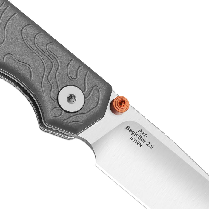 Kizer Ki3458.2BDA1 Begleiter 2.9 (S35VN, Drop Point, Satin, Gray Aluminum, Button Liner Lock) Pocket Knife