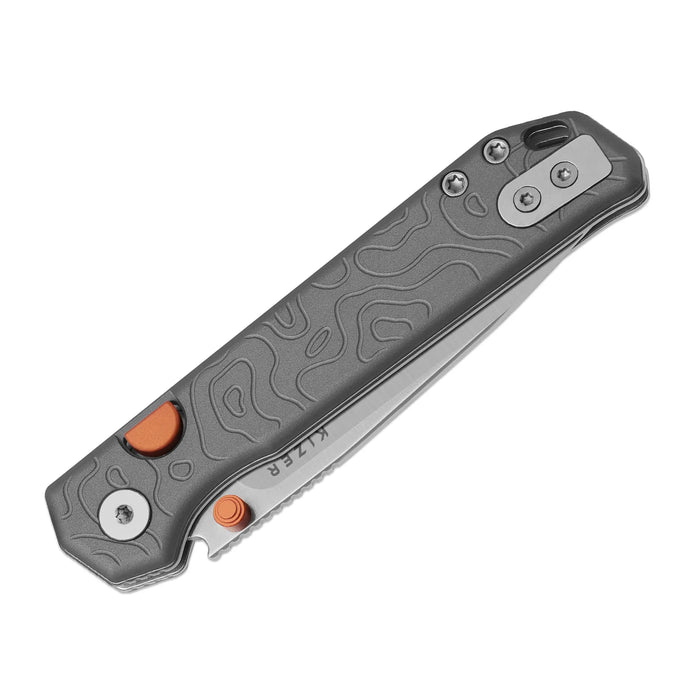 Kizer Ki3458.2BDA1 Begleiter 2.9 (S35VN, Drop Point, Satin, Gray Aluminum, Button Liner Lock) Pocket Knife