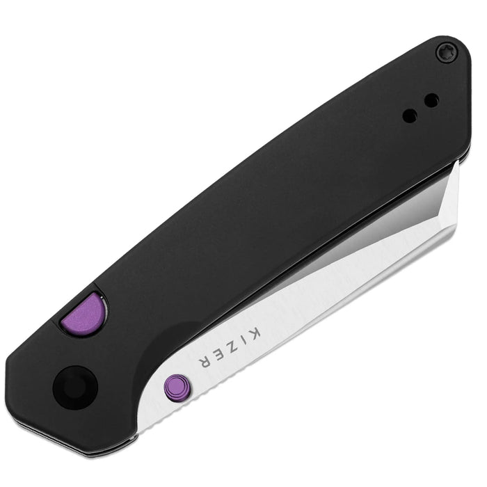Kizer Ki3693A2 Madrac (S45VN, Sheepsfoot, Satin, Aluminum, Hollow Grind, Button Liner Lock) Pocket Knife