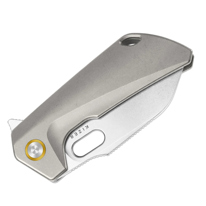Kizer Ki3701A1 Takahe (S35VN, Sheepsfoot, Stonewashed, Titanium, Frame Lock) Pocket Knife