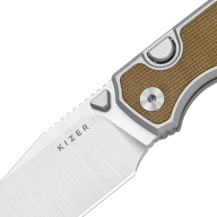 Kizer Ki3738A1 Wharning (S45VN, Sheepsfoot, Satin, Aluminum/Norplex UltreX Micarta) Pocket Knife