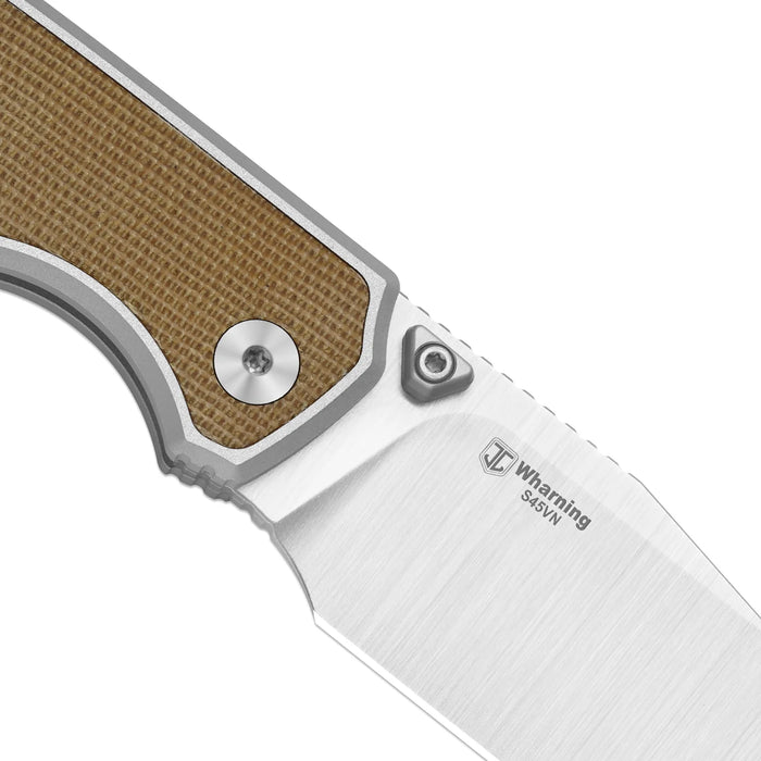 Kizer Ki3738A1 Wharning (S45VN, Sheepsfoot, Satin, Aluminum/Norplex UltreX Micarta) Pocket Knife