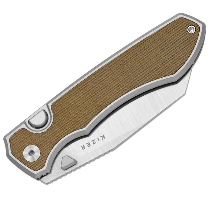 Kizer Ki3738A1 Wharning (S45VN, Sheepsfoot, Satin, Aluminum/Norplex UltreX Micarta) Pocket Knife