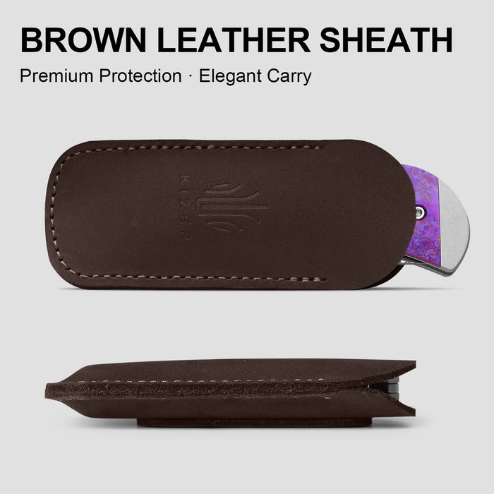 Kizer Ki3761A4 Trestle (Rainbow Damascus, Acid-Washed, Clip Point, Aluminum/Titanium) Slip Joint Pocket Knife