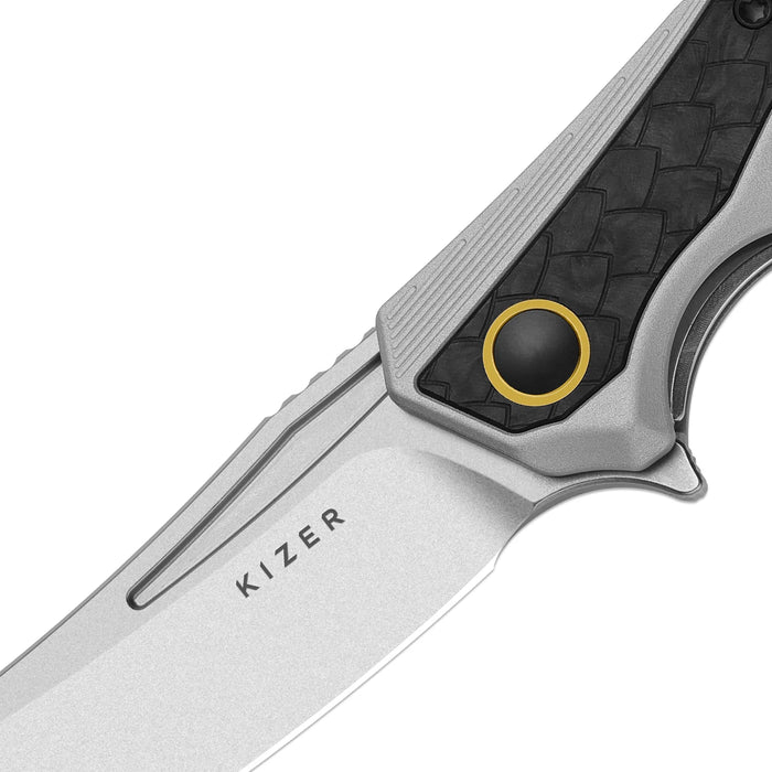 Kizer Ki4751A1 Draca (S45VN, Aluminum/Carbon Fiber, Stonewashed, Sheepsfoot) Pocket Knife