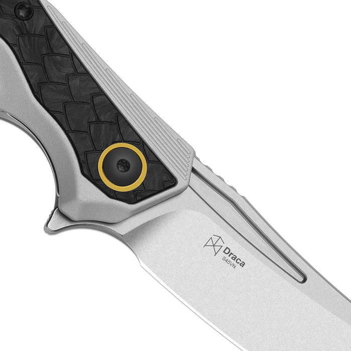 Kizer Ki4751A1 Draca (S45VN, Aluminum/Carbon Fiber, Stonewashed, Sheepsfoot) Pocket Knife