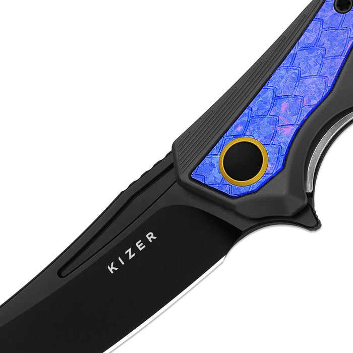 Kizer Ki4751A2 Draca (S45VN, Aluminum/Crystallized Titanium, Sheepsfoot, Black PVD) Pocket Knife