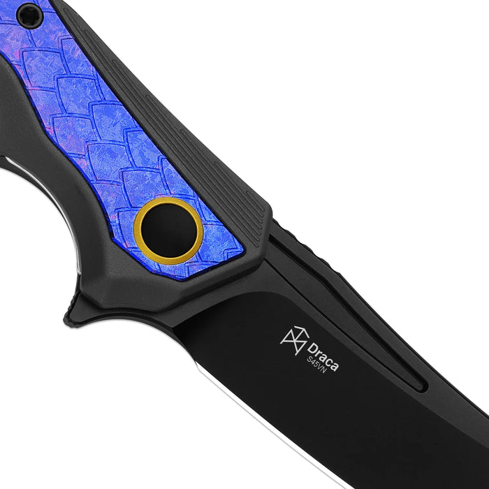 Kizer Ki4751A2 Draca (S45VN, Aluminum/Crystallized Titanium, Sheepsfoot, Black PVD) Pocket Knife