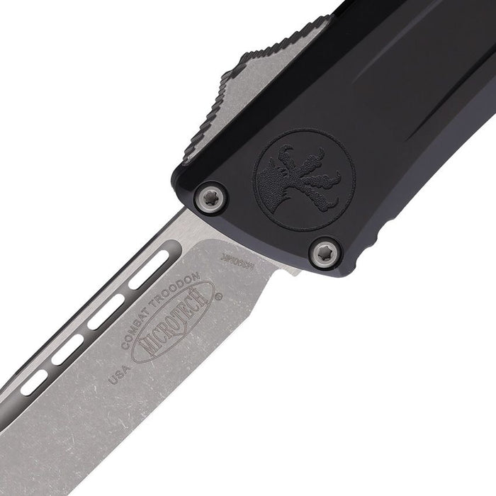 Microtech 1143-10AP Combat Troodon GEN III (M390MK, Clip Point, Bead Blasted, Stonewashed, Apocalyptic, Aluminum, Black) Automatic Pocket Knife