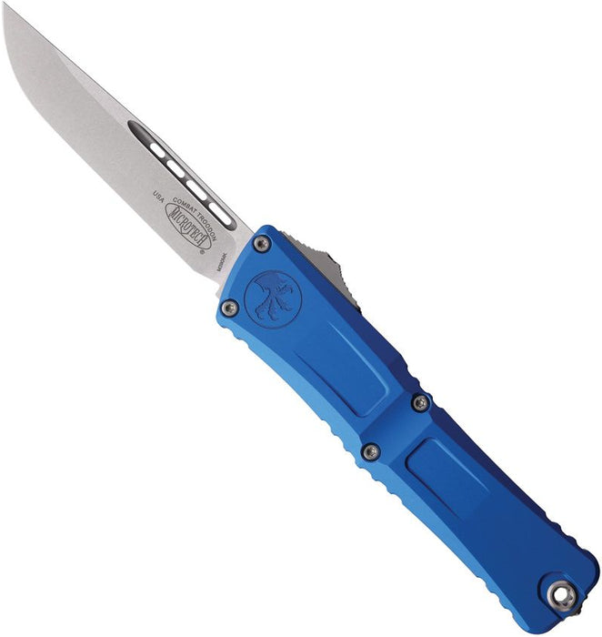 Microtech 1143-10BL Combat Troodon GEN III (M390MK, Drop Point, Stonewashed, Aluminum, Blue, OTF) Automatic Pocket Knife
