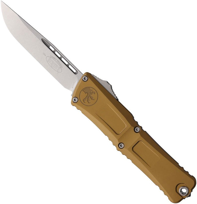 Microtech 1143-10TA Combat Troodon GEN III (M390MK, Drop Point, Stonewashed, Tan, Aluminum) Automatic Pocket Knife