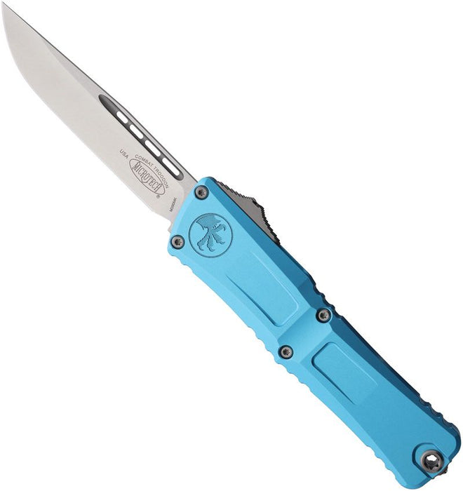 Microtech 1143-10TQ Combat Troodon GEN III (M390MK, Drop Point, Stonewashed, Aluminum, Turquoise, OTF) Automatic Pocket Knife