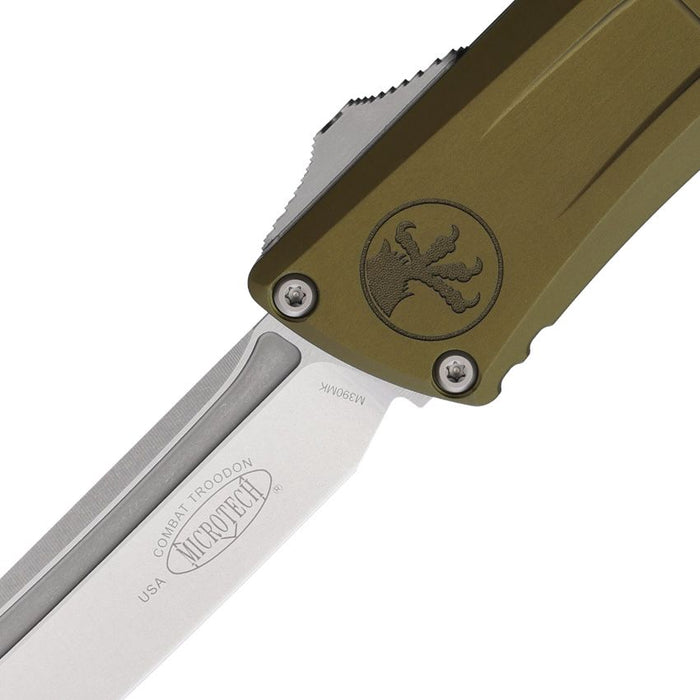 Microtech 1144-10OD Combat Troodon GEN III (M390MK, Tanto, Stonewashed, Aluminum, OD Green, OTF) Automatic Pocket Knife
