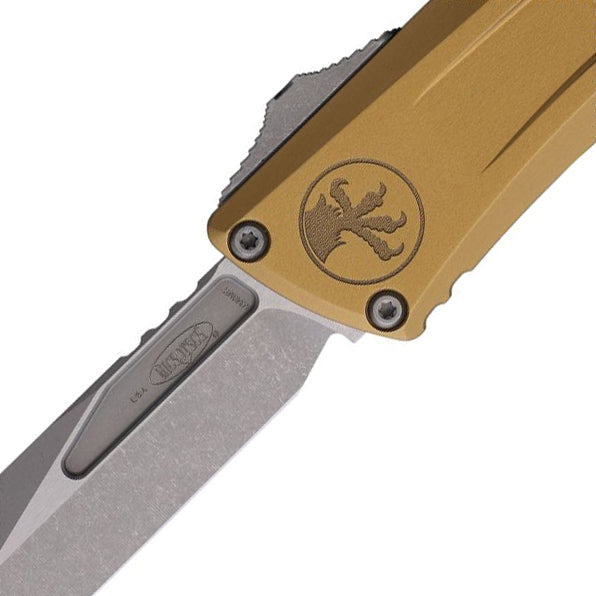 Microtech 1146-10APTA Combat Troodon GEN III (M390MK, Bowie, Apocalyptic, Tan, Aluminum) Automatic Pocket Knife