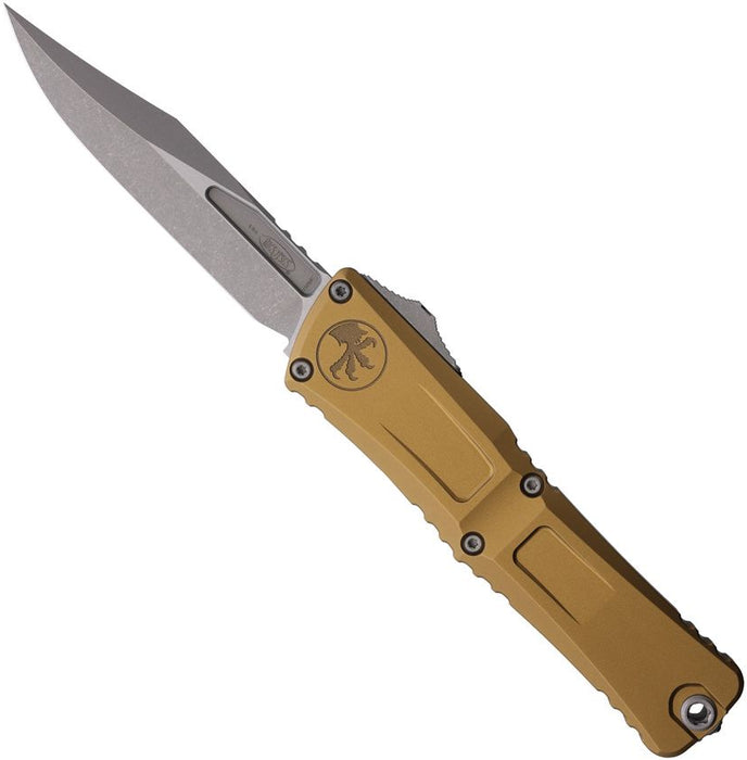 Microtech 1146-10APTA Combat Troodon GEN III (M390MK, Bowie, Apocalyptic, Tan, Aluminum) Automatic Pocket Knife