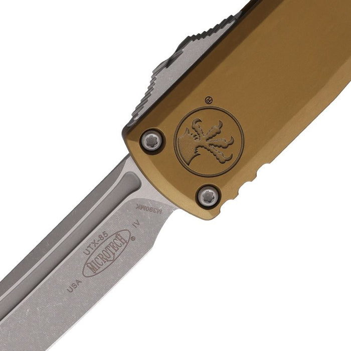 Microtech 12334-10APTA UTX-85 GEN IV (M390MK, Tanto, Apocalyptic, Aluminum, Tan) Automatic Pocket Knife