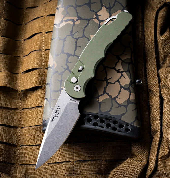Pro-Tech T4101-MM-Green TR-4 (MagnaMax, Drop Point, Stonewashed, Aluminum, Green) Automatic Pocket Knife