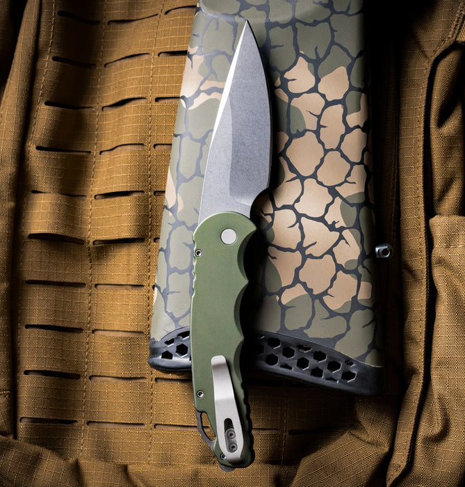 Pro-Tech T4101-MM-Green TR-4 (MagnaMax, Drop Point, Stonewashed, Aluminum, Green) Automatic Pocket Knife