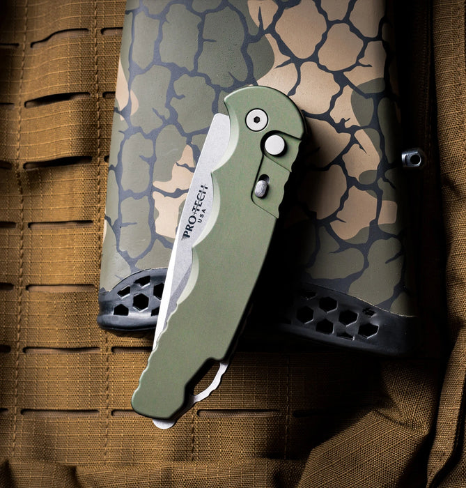 Pro-Tech T4101-MM-Green TR-4 (MagnaMax, Drop Point, Stonewashed, Aluminum, Green) Automatic Pocket Knife