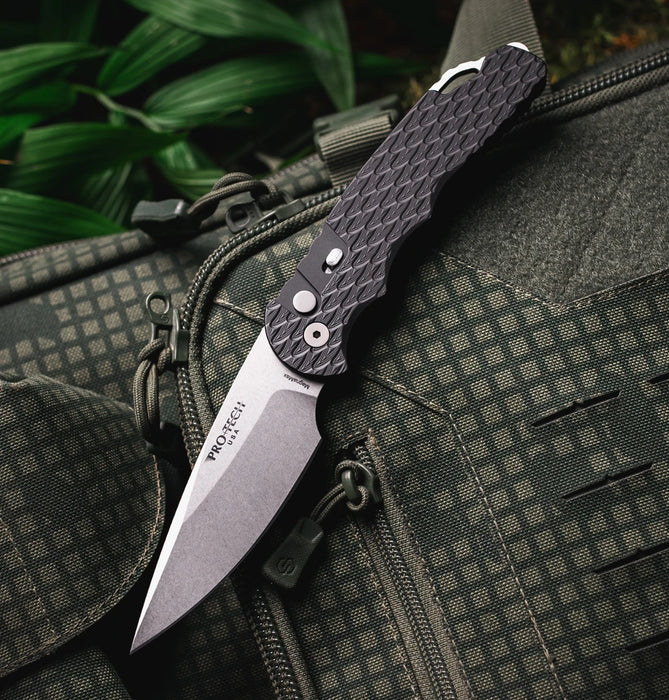 Pro-Tech T4105-F-MM Feather (MagnaMax, Drop Point, Stonewashed, Aluminum, Black) Automatic Pocket Knife