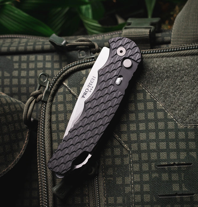 Pro-Tech T4105-F-MM Feather (MagnaMax, Drop Point, Stonewashed, Aluminum, Black) Automatic Pocket Knife