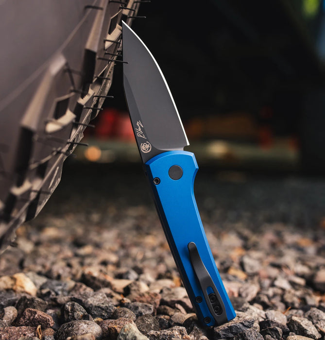 Pro-Tech RCS1103-Blue Scapegoat Compact (MagnaMax, Clip Point, DLC, Aluminum, Blue) Automatic Pocket Knife