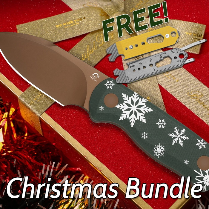 Kizer 1094MC1 Drop Bear Fix (D2, Drop Point, PVD, G10) Limited Christmas Edition Fixed Blade Knife With FREE Kizer Pac-Bar