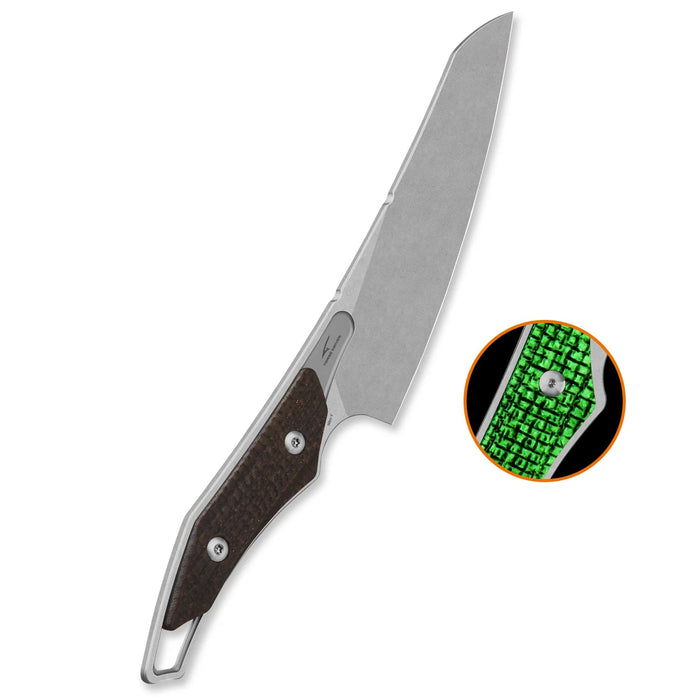 QSP QS172-C1 T-Cook (Nitro V, Wharncliffe, Stonewashed, Glow-in-the-Dark Micarta, Sheath) Fixed Blade Knife
