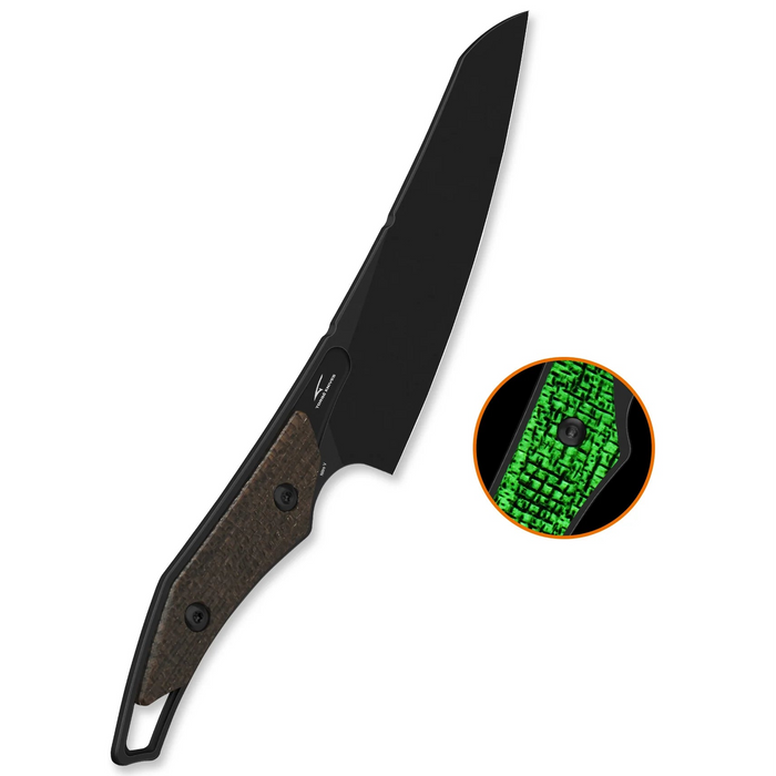QSP QS172-C2 T-Cook (Nitro V, Wharncliffe, Glow-in-the-Dark Micarta, Sheath) Fixed Blade Knife