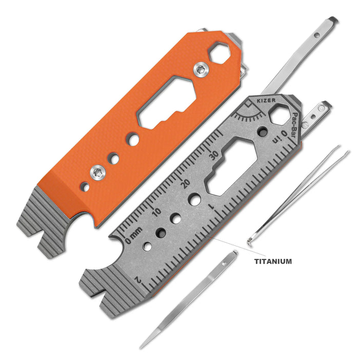 Kizer T122A3 Pac-Bar (Orange, Stonewashed, Titanium/G10) Multi-Tool