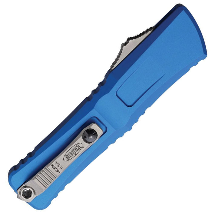 Microtech 1143-10BL Combat Troodon GEN III (M390MK, Drop Point, Stonewashed, Aluminum, Blue, OTF) Automatic Pocket Knife