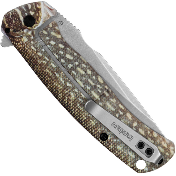 Kershaw 1416NP Scour (8Cr13MoV, Stonewashed, Drop Point, Stainless Steel, Northern Pike) Folding Knife