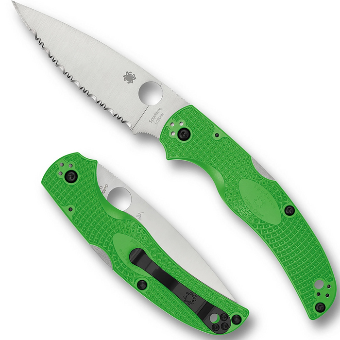Spyderco C244SGR Native Chief Salt (LC200N, Leaf-Shaped, FRN, Serrated, Green) Lightweight  Folding Knife