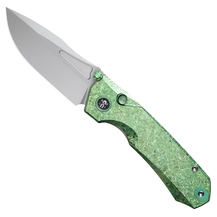 REMETTE RNTB4 RT-Rhino (M390, Drop Point, Pearlescent, Crystallized Titanium, Green) Pocket Knife