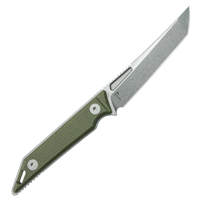 Kubey KU430E Goliath (14C28N, Tanto Point, Beadblast, Green Micarta) Fixed Blade Knife