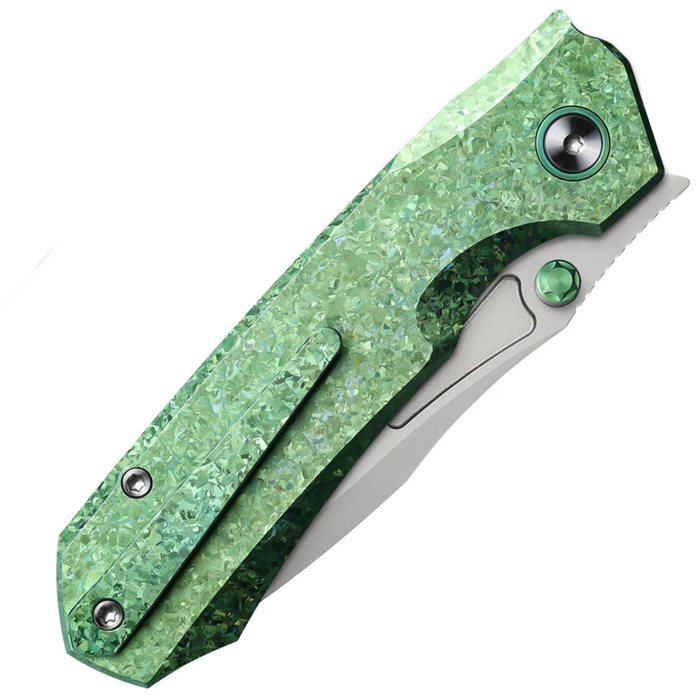 REMETTE RNTB4 RT-Rhino (M390, Drop Point, Pearlescent, Crystallized Titanium, Green) Pocket Knife