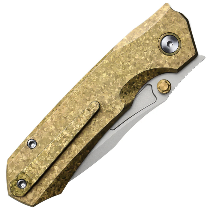 REMETTE RNTB2 RT-Rhino (M390, Drop Point, Pearlescent, Crystallized Titanium, Yellow) Pocket Knife